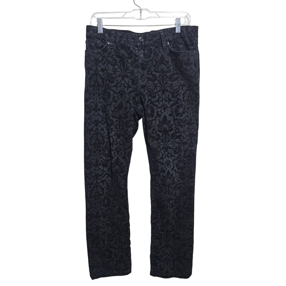 LRL Ralph Lauren Pants Womens Size 10 Petite Raised Velour Floral Design (861)